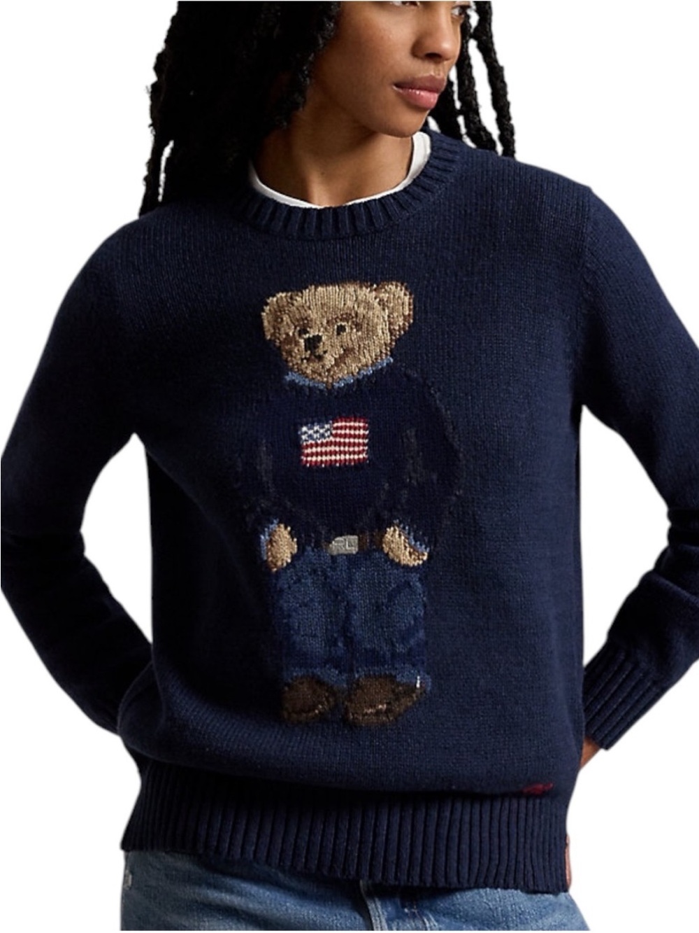 NWT Polo Ralph Lauren Polo Bear Cotton-Linen Crewneck Sweater size XS in Navy
